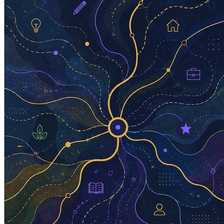 Abstract path map representing personal-fit choices and different life directions