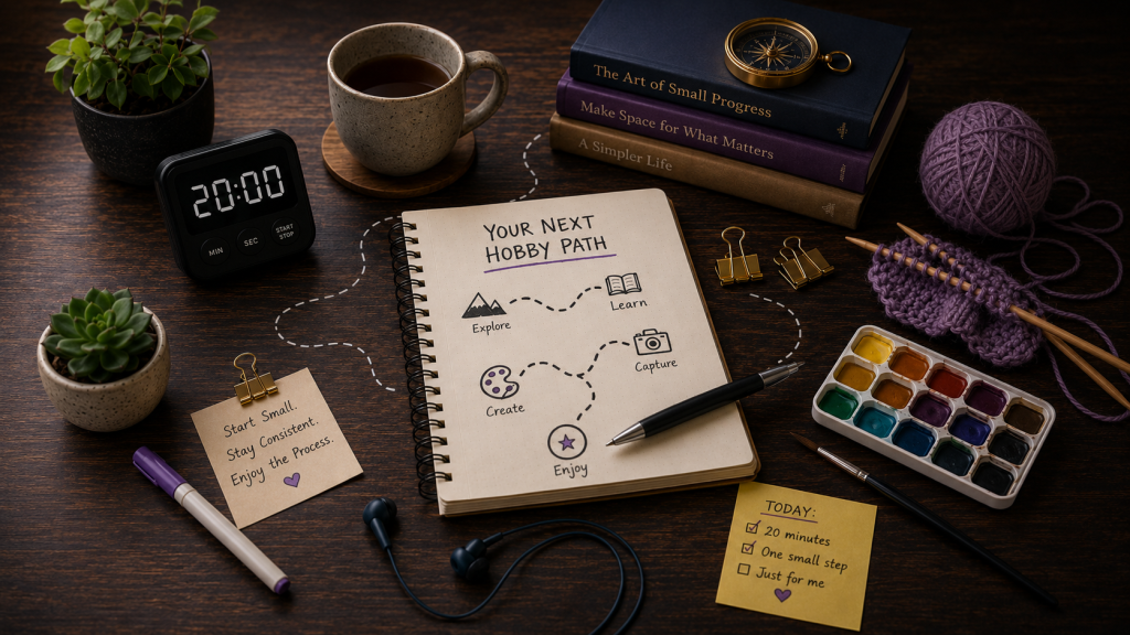 Hobbies for adults with limited time shown as low setup hobby ideas for a normal week