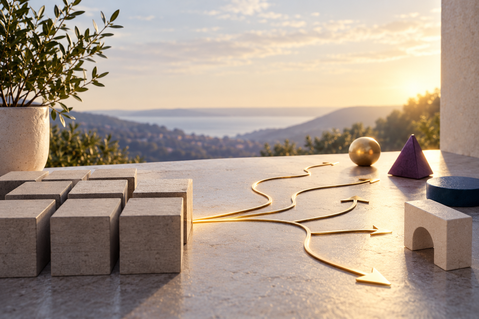 Creative thinking examples shown as structured paths branching toward new ideas and solutions